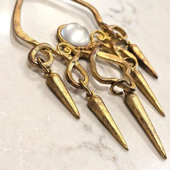 Fairycore Magic Moonstone Boho Art Nouveau Fringe Pendant Necklace Matte Gold - Picture 4 of 6